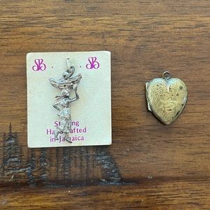 Vintage heart locket and figurine charm